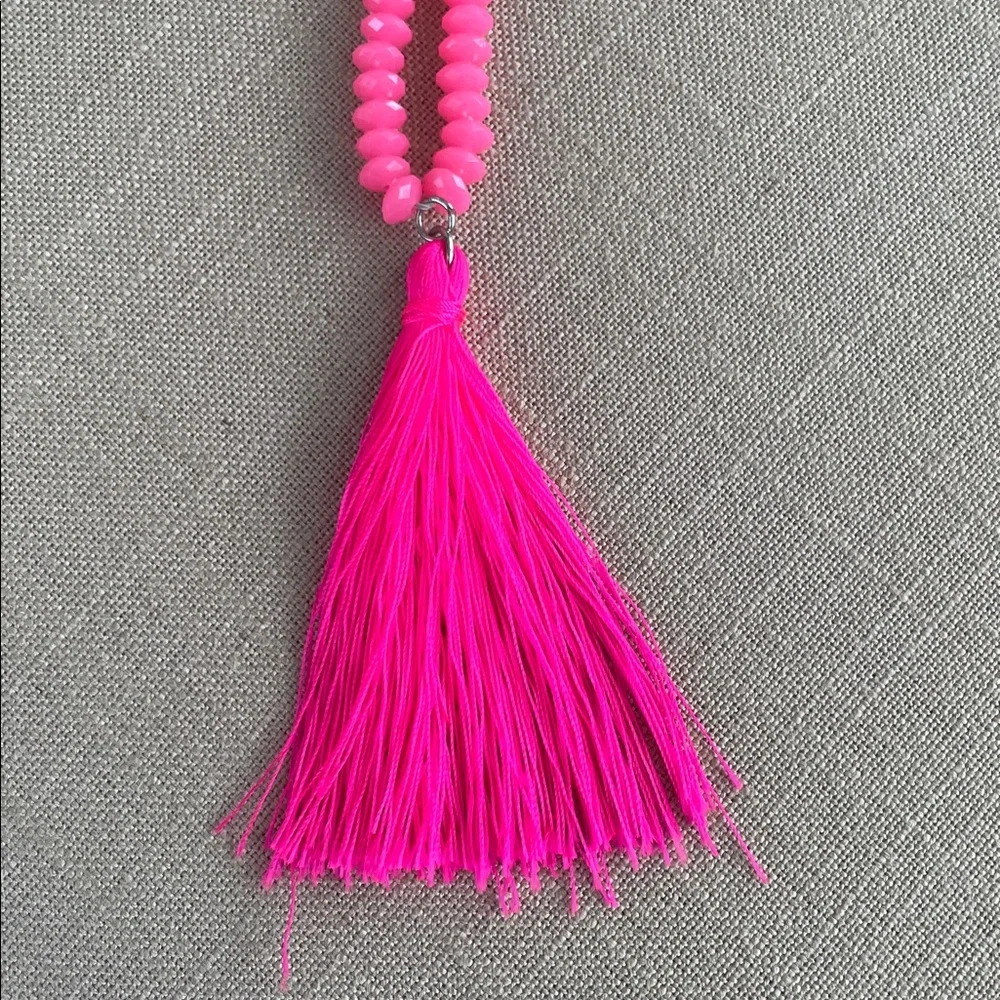 Claire’s Pink Beaded Tassel Necklace and Earrings Set